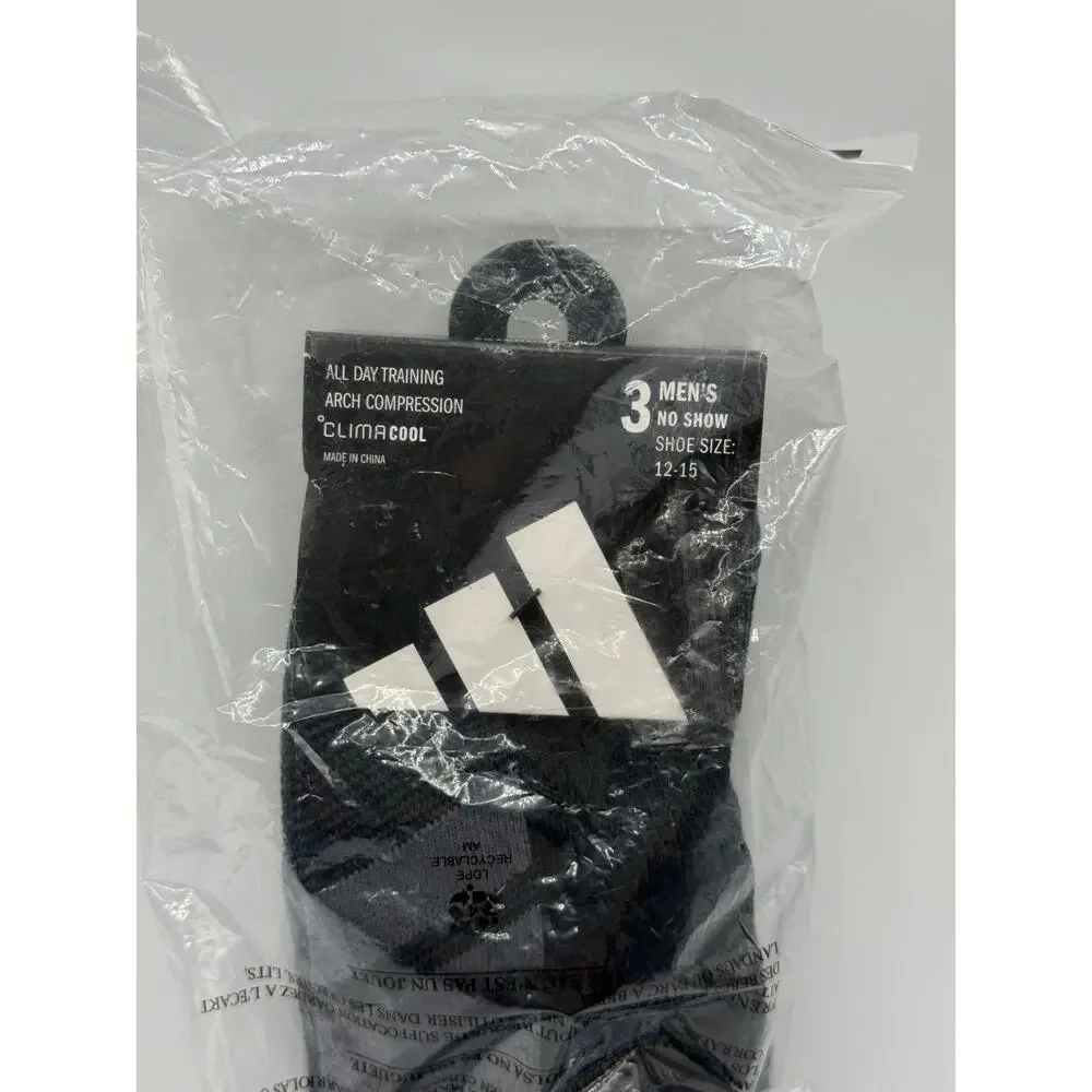 Adidas Mens 3 No Show All Day Training Arch Compression Socks Size 12-15 *New